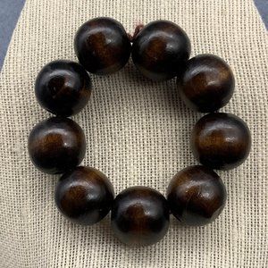 Chunky Wooden Bracelet Round Beads Brown Stretch Retro BoHo